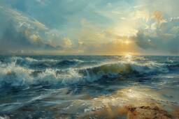 Beach Wave Sunset Seascape Canvas Picture Print Framed Wall Art Decor - thumbnail 1