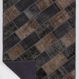 Handmade Turkish Patchwork Rug, Brown & Black - thumbnail 2