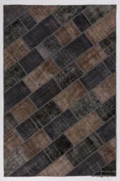 Handmade Turkish Patchwork Rug, Brown & Black - thumbnail 1