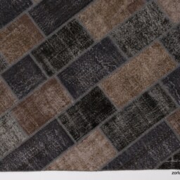 Handmade Turkish Patchwork Rug, Brown & Black - thumbnail 3