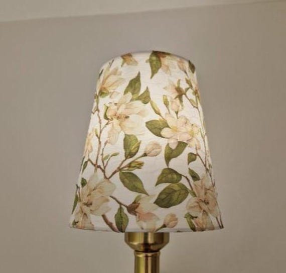 Beautiful Decoupaged White Magnolia Floral Clip-On Lampshades. Candle Lamp Shade. Chandalier - image 1