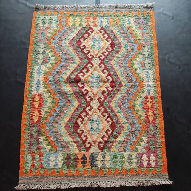 Kilim Rug Classic, Handmade Artisan Afghan Turkish Aztec Geometric Wool 144x109 cm - image 1