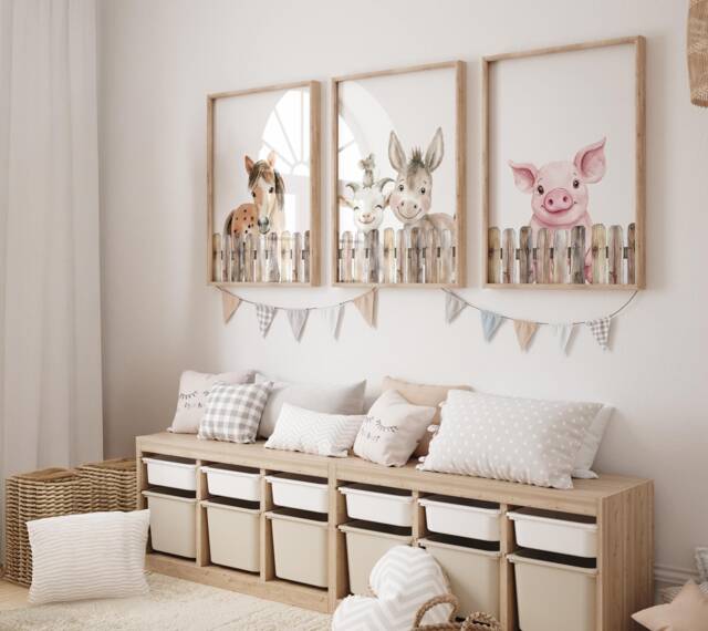 Farm Nursery Prints, Yard, Animals Decor, Kids Nursery, Print, Set Of 3 - image 1