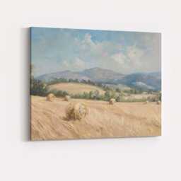 Sunlit Harvest Field Hay Bales Mountain Landscape Canvas Wall Art Print Decor Picture Ready To Hang - thumbnail 4