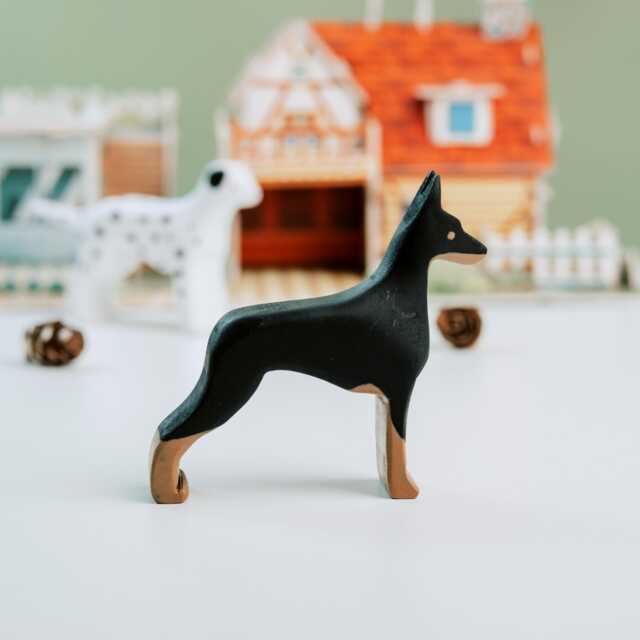Miniature Wooden Doberman Figurine Black Dog Sculpture, Pet Memorial Gift - image 1