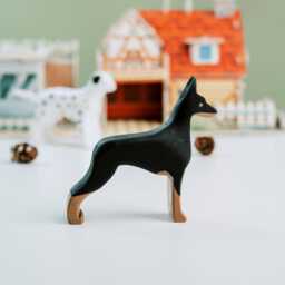 Miniature Wooden Doberman Figurine Black Dog Sculpture, Pet Memorial Gift