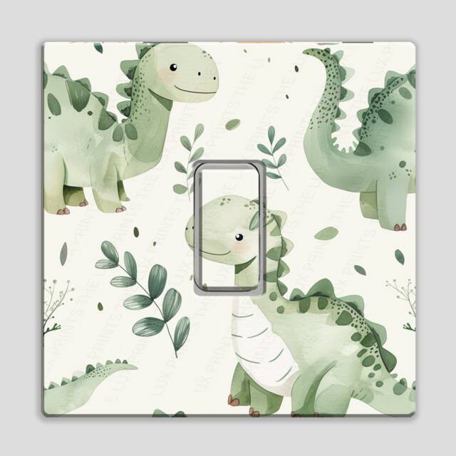 Cute Green Dinosaur D4 Light Switch Sticker Decal Kids Bed Room Boy Girl Decor Nursery New Born Home Wall Decoration Pastel Neutral Floral