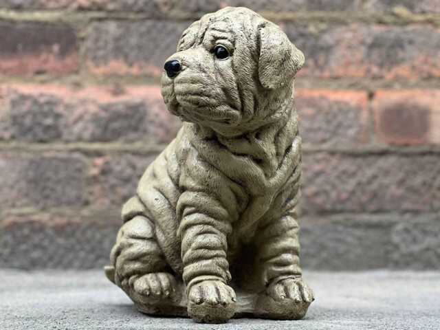 Outdoor Shar Pei Dog Statue Stone Wrinkled Puppy Sculpture Cement Figurine Concrete Pet Decoration Garden & Home Ornament Art - image 1