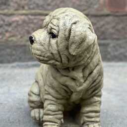 Outdoor Shar Pei Dog Statue Stone Wrinkled Puppy Sculpture Cement Figurine Concrete Pet Decoration Garden & Home Ornament Art - thumbnail 2