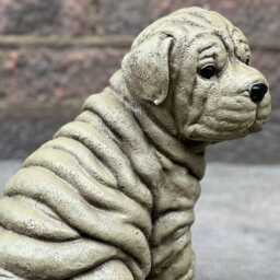 Outdoor Shar Pei Dog Statue Stone Wrinkled Puppy Sculpture Cement Figurine Concrete Pet Decoration Garden & Home Ornament Art - thumbnail 3