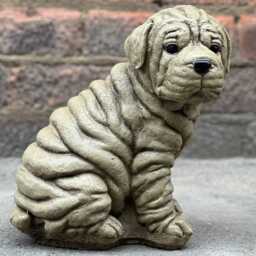 Outdoor Shar Pei Dog Statue Stone Wrinkled Puppy Sculpture Cement Figurine Concrete Pet Decoration Garden & Home Ornament Art - thumbnail 4