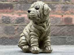 Outdoor Shar Pei Dog Statue Stone Wrinkled Puppy Sculpture Cement Figurine Concrete Pet Decoration Garden & Home Ornament Art