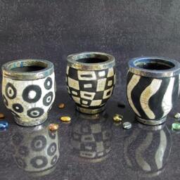 Geometric Raku Ceramic Planters - Black & White Modern Design Handmade Pots For Succulents Single Or Set Of 3 Custom Color - thumbnail 3