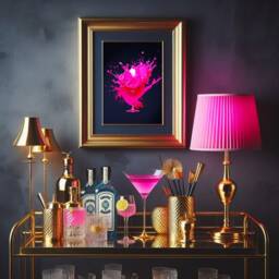 Vibrant Pink Abstract Wine Glass Print - Hot Splash On Dark Blue Background Bold Wine-Inspired Wall Art - thumbnail 3