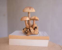 Toadstool Mushrooms Sculpture, Unique Figurine, Wooden Statue, Wood Carving, Living Room Decor, Handmade, Table Gift For Her - thumbnail 1