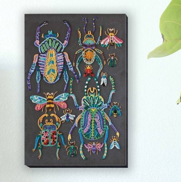 Colorful Insects Wall Art Beaded Artwork Handmade Completed Finished Bead Embroidered Picture - Not Framed - image 1