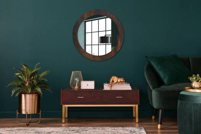 Metallic Rustic, Bronze, Round Mirror Frame, Glass Wall Art, High Quality Print - image 1