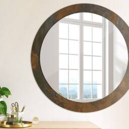 Metallic Rustic, Bronze, Round Mirror Frame, Glass Wall Art, High Quality Print - thumbnail 2