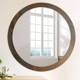 Metallic Rustic, Bronze, Round Mirror Frame, Glass Wall Art, High Quality Print - thumbnail 4