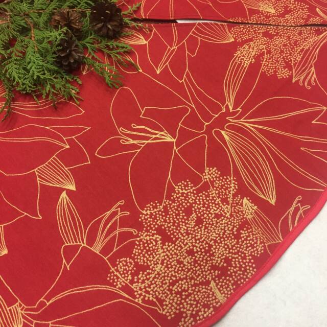 Handmade Burgundy Linen Christmas Tree Skirt Scandinavian Floral Decor - 20 Inch - image 1