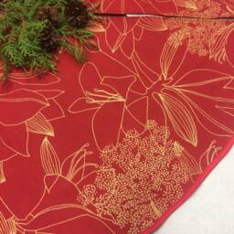 Handmade Burgundy Linen Christmas Tree Skirt Scandinavian Floral Decor - 20 Inch