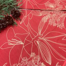 Handmade Burgundy Linen Christmas Tree Skirt Scandinavian Floral Decor - 20 Inch - thumbnail 3