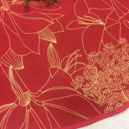 Handmade Burgundy Linen Christmas Tree Skirt Scandinavian Floral Decor - 20 Inch - thumbnail 2
