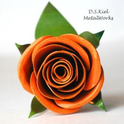 Metal Sweetheart Rose Orange Steel Flower, Birthday Gift - thumbnail 3