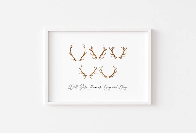 Reindeer Family Print Personalised - Christmas Prints Decor Decoration Wall Art - image 1