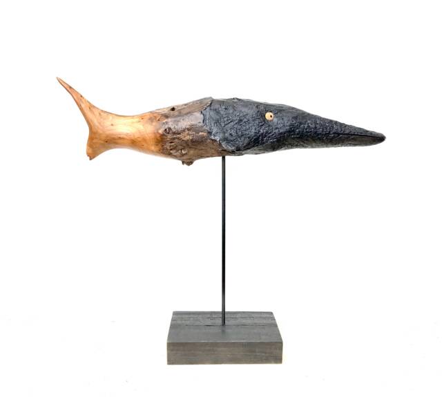 Driftwood Fish Sculpture Coastal Wood Art Trophy - 38x30 - image 1