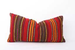 Kilim Lumbar Pillow Cover Turkish Woven Cushion, Bohemian Decor - 12x24 - thumbnail 1