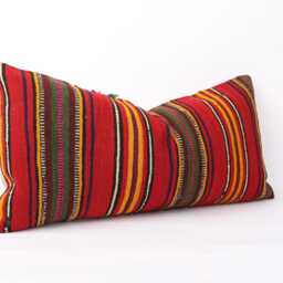 Kilim Lumbar Pillow Cover Turkish Woven Cushion, Bohemian Decor - 12x24 - thumbnail 3