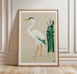 Japanese Heron Poster, Minimal Bird Wall Art, Zen Nature Print
