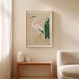Japanese Heron Poster, Minimal Bird Wall Art, Zen Nature Print - thumbnail 3