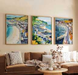 Set Of 3 Aberystwyth Posters, Wales Travel Prints, UK Coastal Wall Art Sets, Scenic Poster Seaside Decor Gift - thumbnail 1