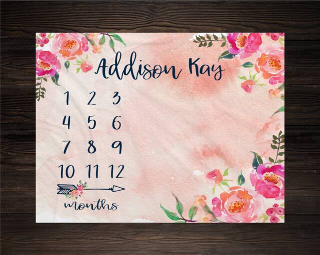 Personalized Baby Blanket Milestone Month Growth Tracker Custom Gift For New Mom Shower Watercolor Floral Newborn - image 1