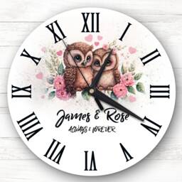 Floral Owl Couple Romantic Anniversary Valentine's Day Gift Personalised Clock - thumbnail 1