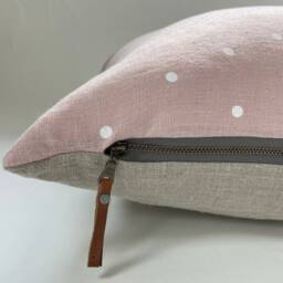 "Pink Pillow Linen Polka Dot Girls Backing Exposed Zipper-Leather Pull 20""22""24""14x24"