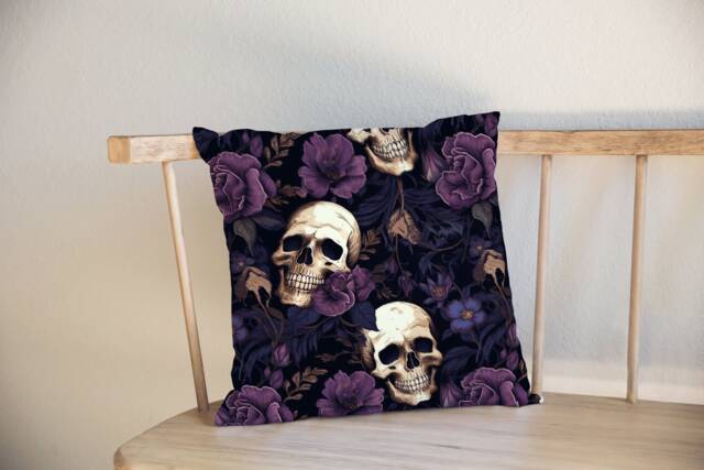 Gothic Skulls Cushion Cover Shade Floral Dark Home Decor Purple Pillow - image 1