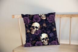 Gothic Skulls Cushion Cover Shade Floral Dark Home Decor Purple Pillow - thumbnail 1