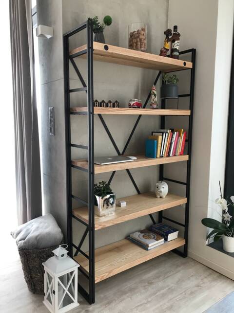Industrial Bookcase Regal - Ash-Wood-steel - image 1