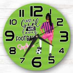 Girls Football Braid Medium Skin Personalised Gift For Kid's Bedroom Clock - Kids Clock, Children's , Custom Wall - thumbnail 1