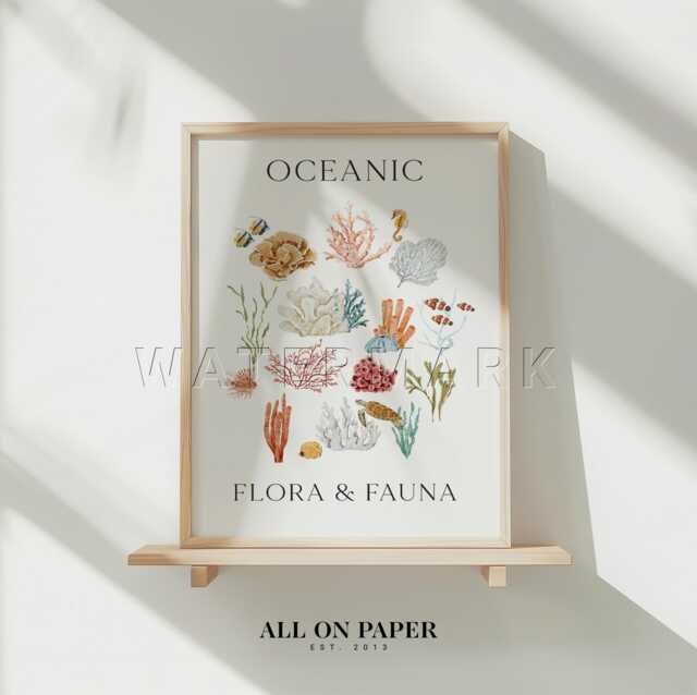 Ocean Flora & Fauna Print, Nursery Children's Decor, Sea Animals Ocean Art, Kids Wall Art #4 - image 1