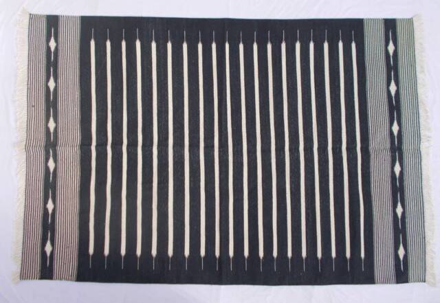 8x10 Black & White Stripes Cotton Rug Dhurrie - Room Size - image 1
