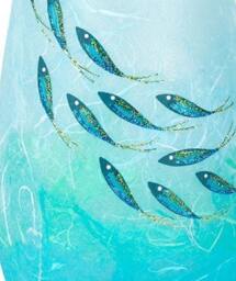 Hand Painted Pear Drop Vase Turquoise Ocean Fish Shoal, Strawsilk Glass Art - thumbnail 3