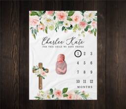 For This Child We Have Prayed Milestone Blanket, Month Growth Tracker, Baby Shower Gift, Baptism Newborn Cross, Church - thumbnail 1