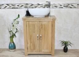 Solid Oak Bathroom Vanity Unit - Travertine Top Ceramic Basin Choice 310Ttcbc - thumbnail 1