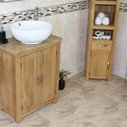 Solid Oak Bathroom Vanity Unit - Travertine Top Ceramic Basin Choice 310Ttcbc - thumbnail 3
