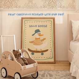 Boy Nursery Room Wall Art, Silly Goose Prints, Baby Decor, Neutral Kids Whimsical Playroom Decor - thumbnail 2