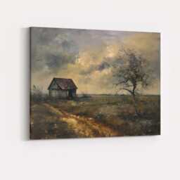 Moody Rural Cottage Countryside Landscape Dramatic Sky Painting Canvas Wall Art Print Decor Picture Ready To Hang - thumbnail 4